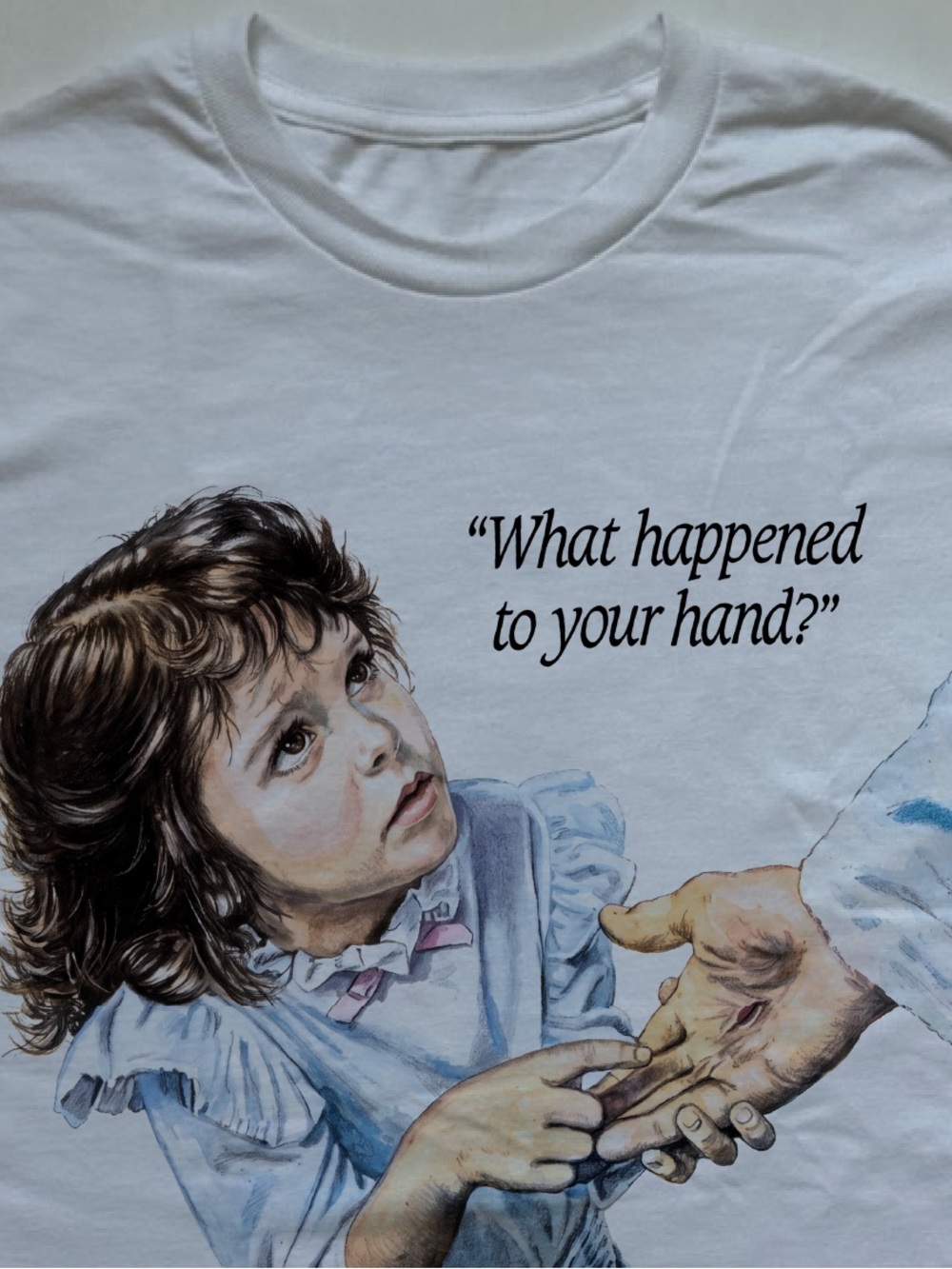 Modern vintage what happened to your hand Jesus tee religious faith graphic T
